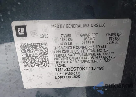 2019 Chevrolet Malibu Lt from USA, damaged, VIN 1G1ZD5ST0KF117490